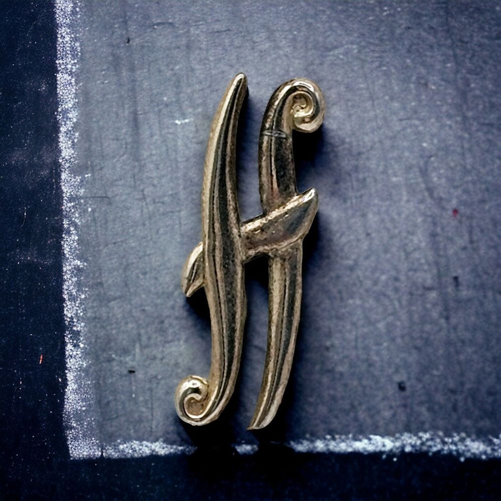Letter H Pin Brooch Script Initial Vintage Cursive Pat Pend Estate Jewelry